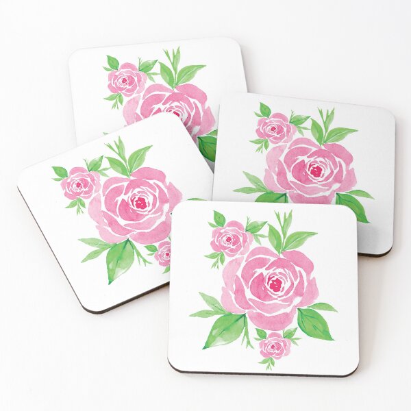 Item preview, Watercolor Pink Roses with Leaves designed and sold by artichromadsgns.