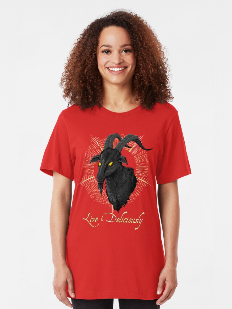 Alternate view of Black Phillip - Live Deliciously (The Witch) Slim Fit T-Shirt
