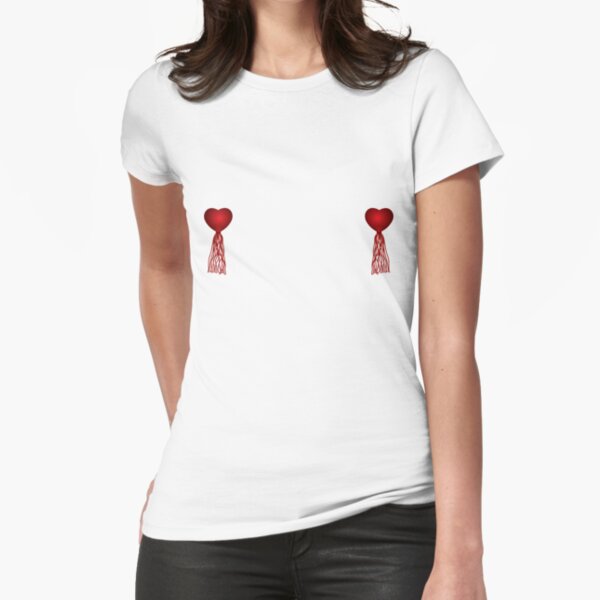Red heart nipple tassels Fitted T-Shirt