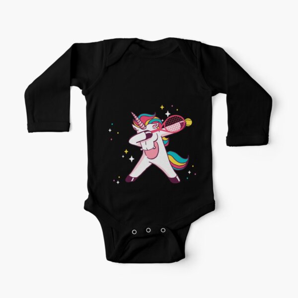 Tennis Unicorn Dab Dabbing Unicorn Gift Long Sleeve Baby One-Piece