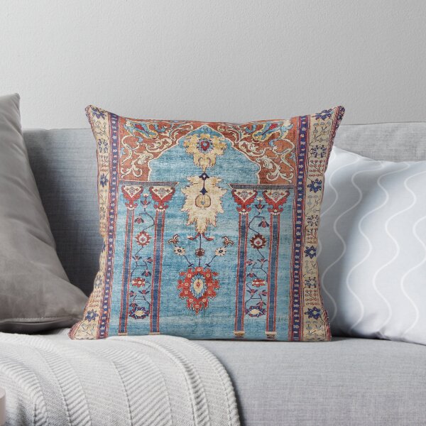 Antique Persian Silk Rug Print Throw Pillow