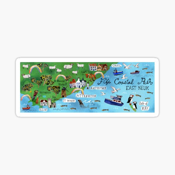 Scotland Fife Coastal Path Illustrated Map Sticker