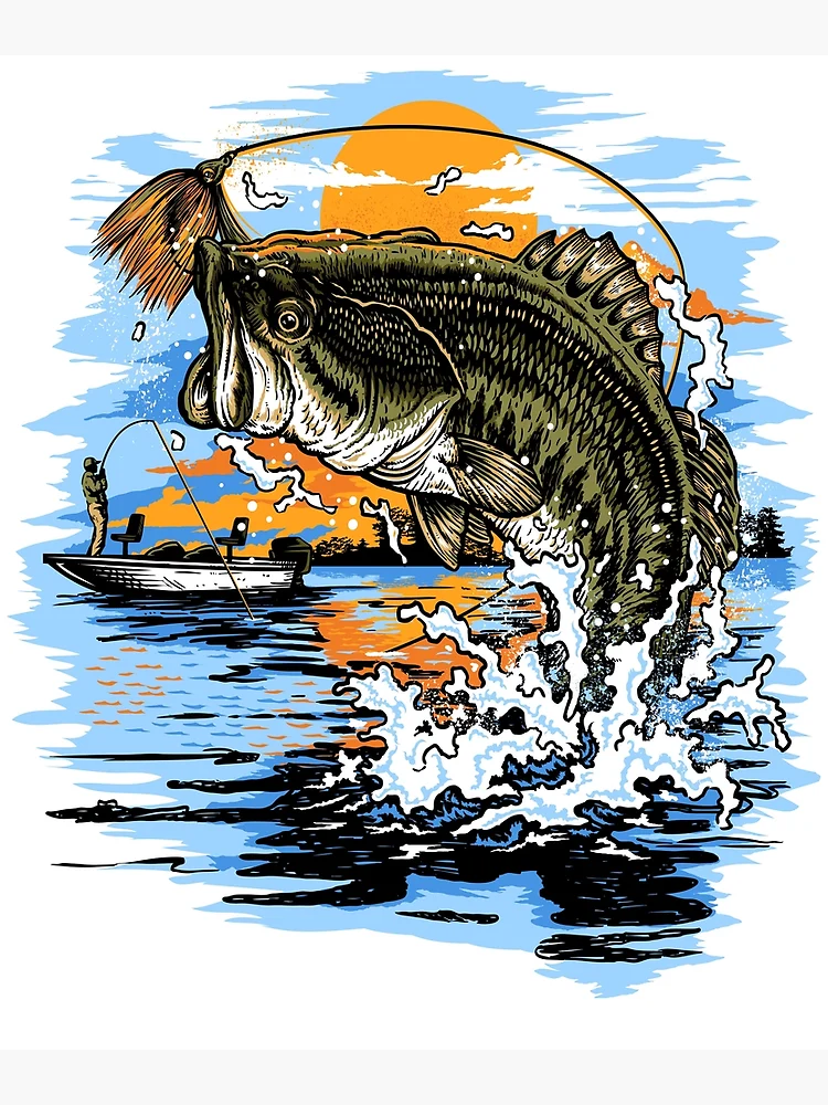 Bass Fishing 3D Poster Wall Art Decor Print | 12x16 inches | Large Mouth  Bass Jumping for Fishermans Lure Lenticular Posters & Pictures