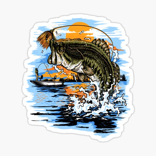 Large Mouth Bass Jumping After Lure Sticker for Sale by jakehughes2015