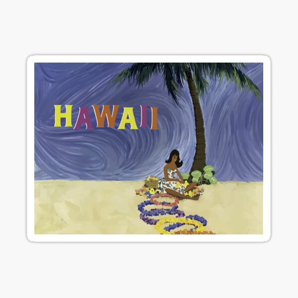 Retro Vintage Hawaiian Travel Poster Sticker