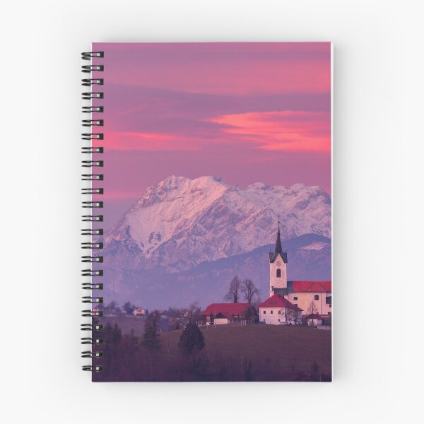 Item preview, Prezganje church with snowy Kamnik Alps at sunset designed and sold by Ian Middleton.