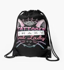 Tattooed Crazy Cat lady Drawstring Bag