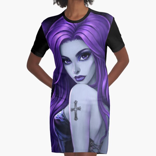 Goth Beauty - Purple Graphic T-Shirt Dress