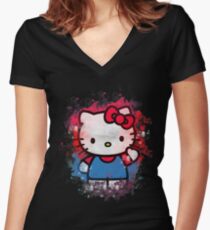 Camiseta entallada de cuello en V Camisa inspirada de Hello Kitty con arte de acuarela