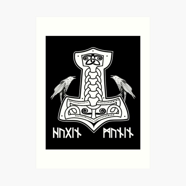 Epic Thor Hammer Hugin Munin Raven Viking Norse Mythology Runes Shirt Art Print