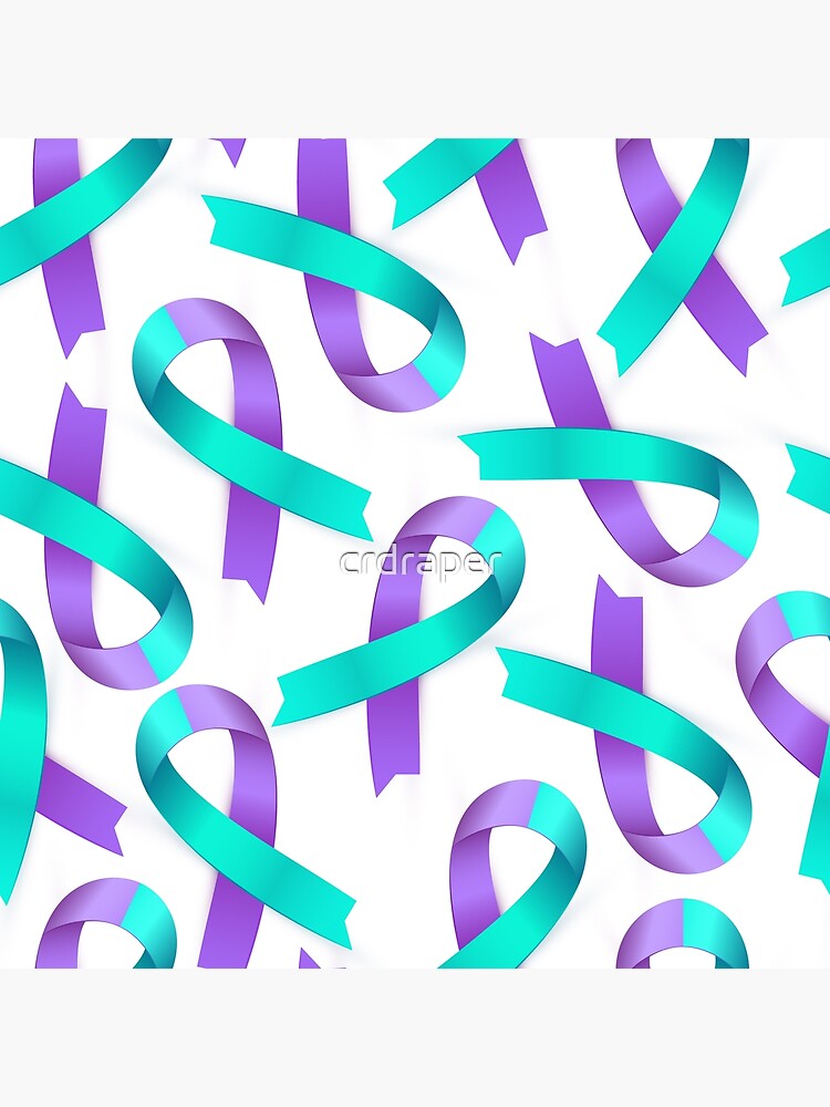 Premium PSD  3d ribbon in purple and teal color for awareness and