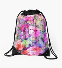 Vintage Bright Chic Floral Pattern Purple Wood Drawstring Bag