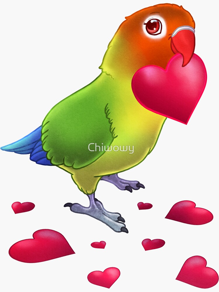 Thumbnail 3 of 3, Sticker, Lovebird with hearts designed and sold by Chiwowy.