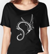 Curled Dragon - White on Black Women's Relaxed Fit T-Shirt