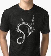 Curled Dragon - White on Black Tri-blend T-Shirt