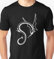 Curled Dragon - White on Black Unisex T-Shirt