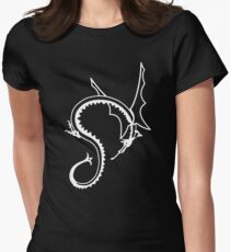 Curled Dragon - White on Black Women's Fitted T-Shirt