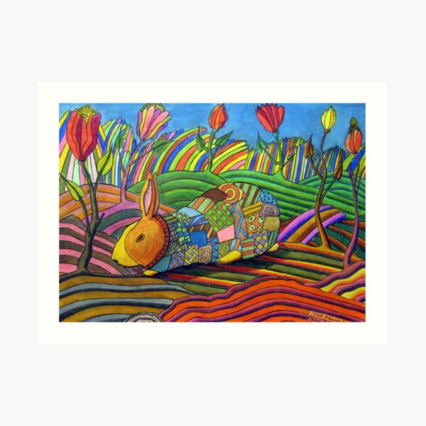 301 - PATCHWORK BUNNY - DAVE EDWARDS - COLOURED PENCILS & INK - 2010 Art Print