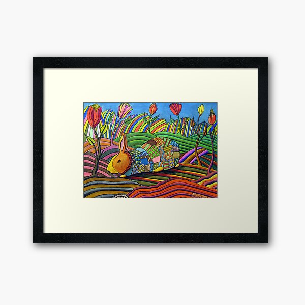 301 - PATCHWORK BUNNY - DAVE EDWARDS - COLOURED PENCILS & INK - 2010 Framed Art Print