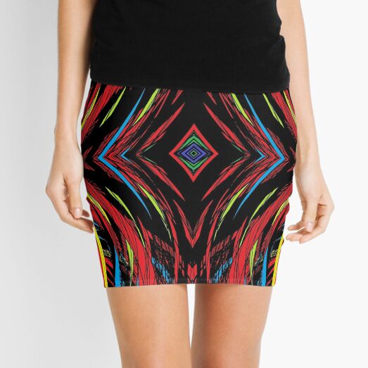 abstract, pattern, art, design, shape, decoration, illustration, bright, futuristic, textured, backgrounds, in a row, geometric shape, colors, multi colored, large, square Mini Skirt