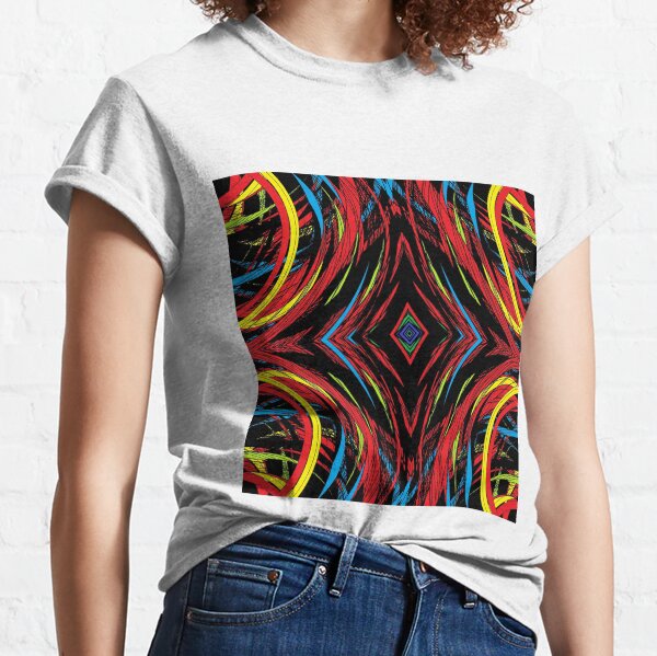 abstract, pattern, art, design, shape, decoration, illustration, bright, futuristic, textured, backgrounds, in a row, geometric shape, colors, multi colored, large, square Classic T-Shirt