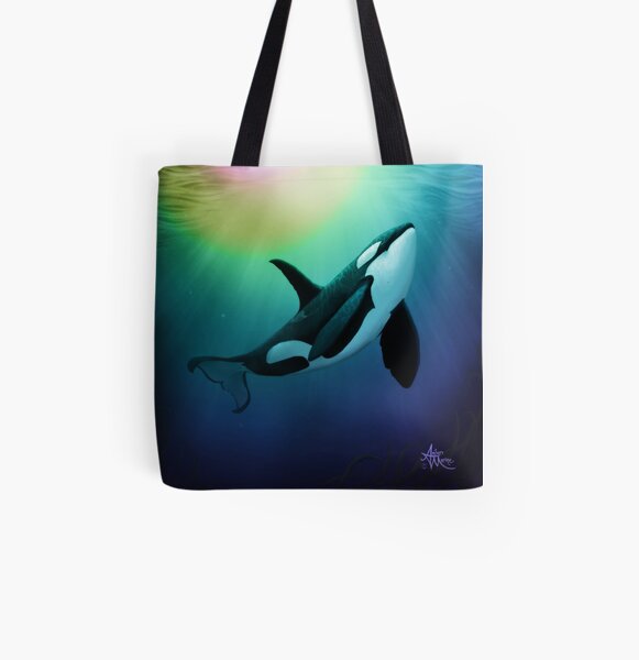 "The Dreamer Ascends" by artist Amber Marine ~ (Copyright 2015) ~ Orca Art / Killer Whale Digital Painting All Over Print Tote Bag