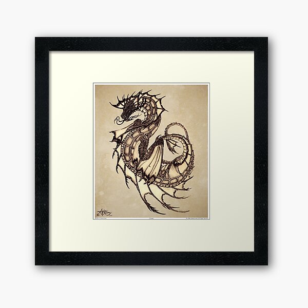 "Tsunami" Sea Dragon, art by Amber Marine ~ Graphite Illustration (Copyright 2005) Framed Art Print