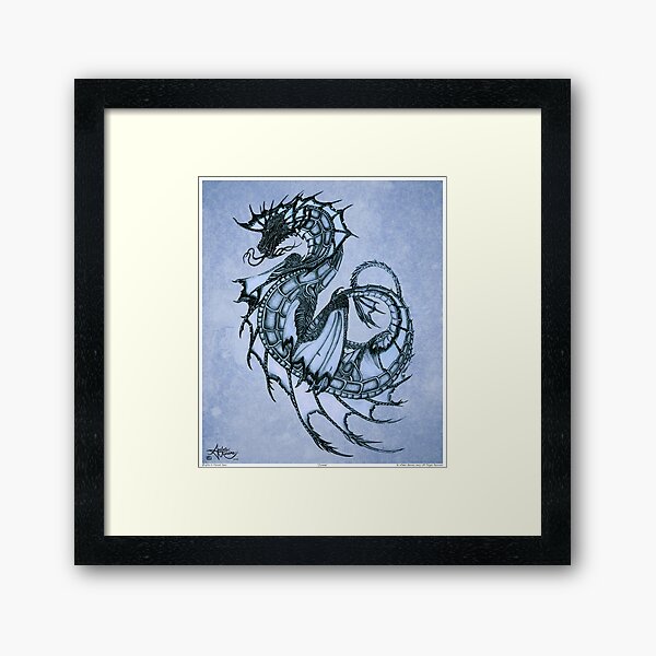 "Tsunami" Sea Dragon, art by Amber Marine ~ (Ice Blue) ~ Graphite Illustration (Copyright 2005) Framed Art Print