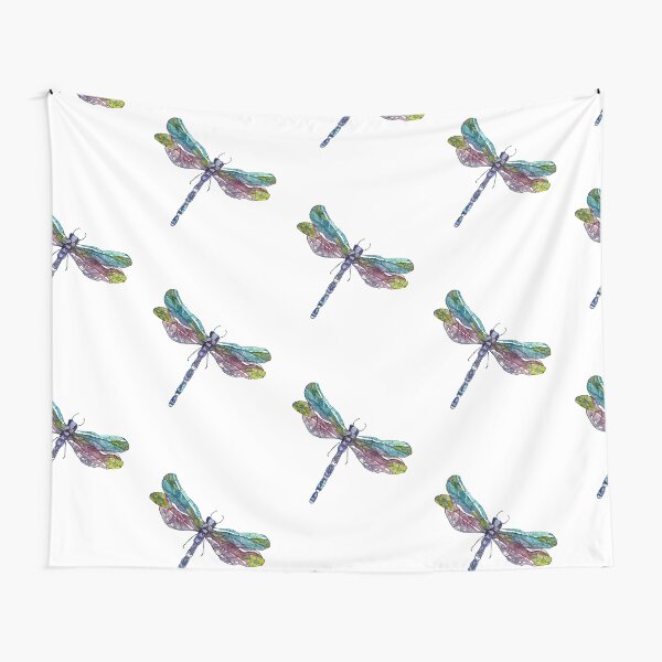 Blue Dragonfly Watercolor Batik Tapestry