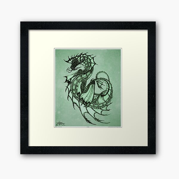 "Tsunami" Sea Dragon, art by Amber Marine ~ (Jade) ~ Graphite Illustration (Copyright 2005) Framed Art Print