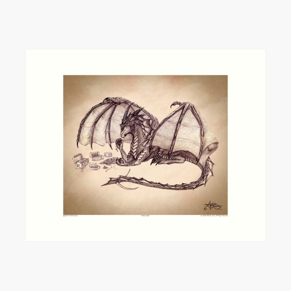 "Material Girl" by Amber Marine ~ Storm Dragon art, graphite and charcoal (Copyright 2005) Art Print