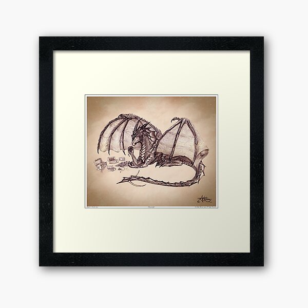 "Material Girl" by Amber Marine ~ Storm Dragon art, graphite and charcoal (Copyright 2005) Framed Art Print