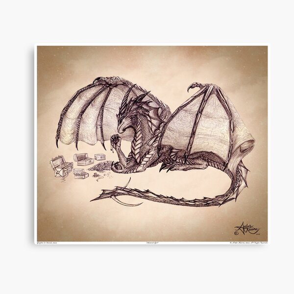 "Material Girl" by Amber Marine ~ Storm Dragon art, graphite and charcoal (Copyright 2005) Canvas Print