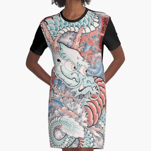 BABY DRAGON UKIYO-E Style Graphic T-Shirt Dress