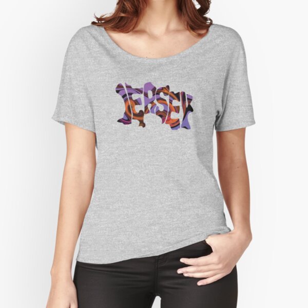 Map of Jersey Channel Islands in Purple Psychedelic Text Relaxed Fit T-Shirt