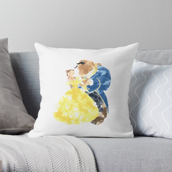 Watercolour Grunge of Beauty and The Beast (with transparency) Throw Pillow