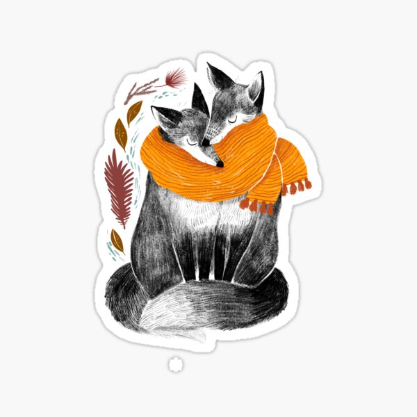 Snuggling Foxes Sticker