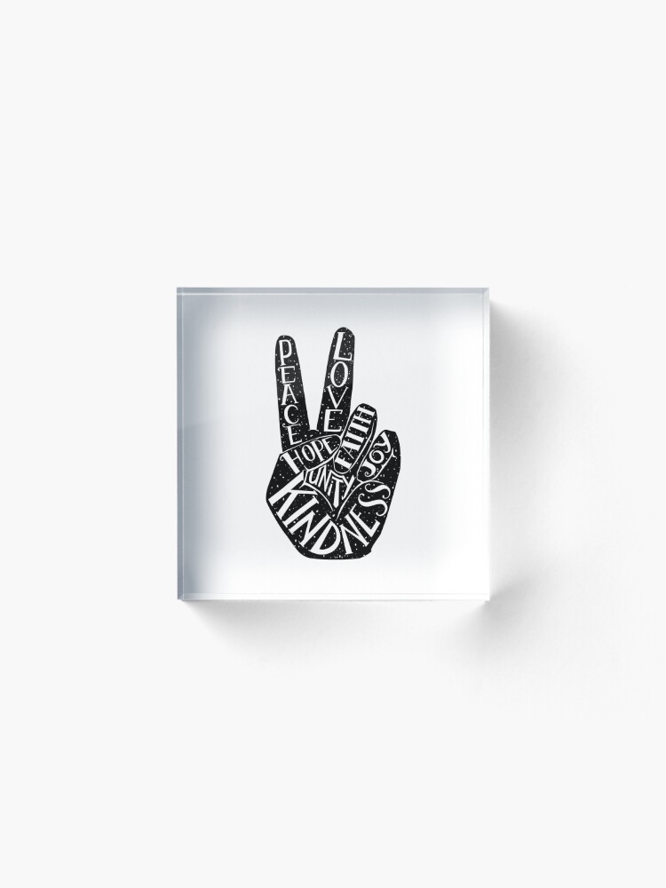 Alternate view of Peace Sign with words Peace, Love, Faith, Joy, Hope, Kindness, Unity Acrylic Block