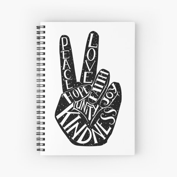 Peace Sign with words Peace, Love, Faith, Joy, Hope, Kindness, Unity Spiral Notebook