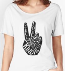 Peace Sign with words Peace, Love, Faith, Joy, Hope, Kindness, Unity Women's Relaxed Fit T-Shirt