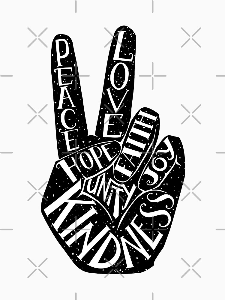 Thumbnail 7 of 7, Classic T-Shirt, Peace Sign with words Peace, Love, Faith, Joy, Hope, Kindness, Unity designed and sold by picbykate.