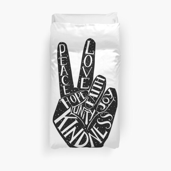 Peace Sign with words Peace, Love, Faith, Joy, Hope, Kindness, Unity Duvet Cover