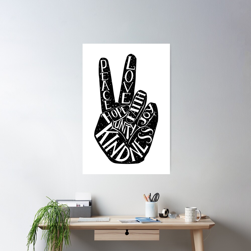 Peace Sign with words Peace, Love, Faith, Joy, Hope, Kindness, Unity Poster