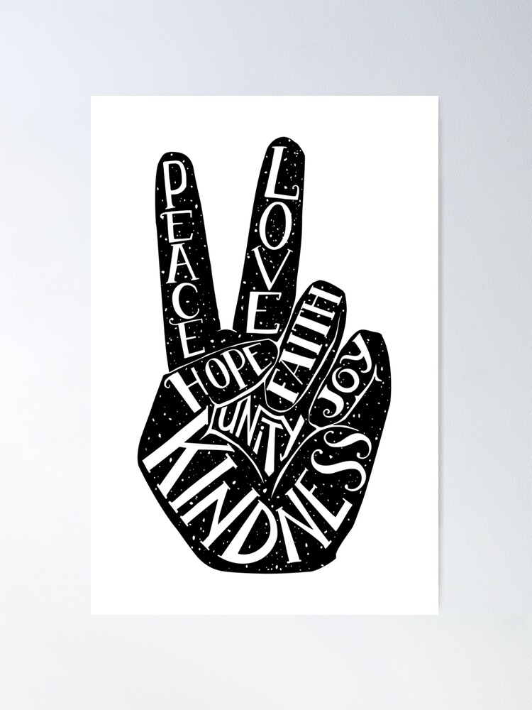 Alternate view of Peace Sign with words Peace, Love, Faith, Joy, Hope, Kindness, Unity Poster