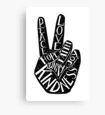 Lienzo Signo de la paz con palabras Paz, amor, fe, alegría, esperanza, amabilidad, unidad