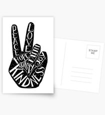Signe de paix avec des mots Paix, amour, foi, joie, espoir, gentillesse, unité Cartes postales