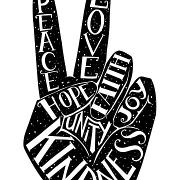 Artwork thumbnail, Peace Sign with words Peace, Love, Faith, Joy, Hope, Kindness, Unity by Ekaterina Samoylova