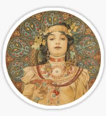 Pegatina Alphonse Mucha nativo americano mujer sosteniendo Champagne