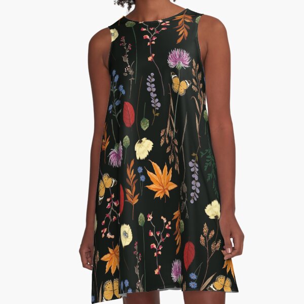 Dark Summer Floral Pattern A-Line Dress