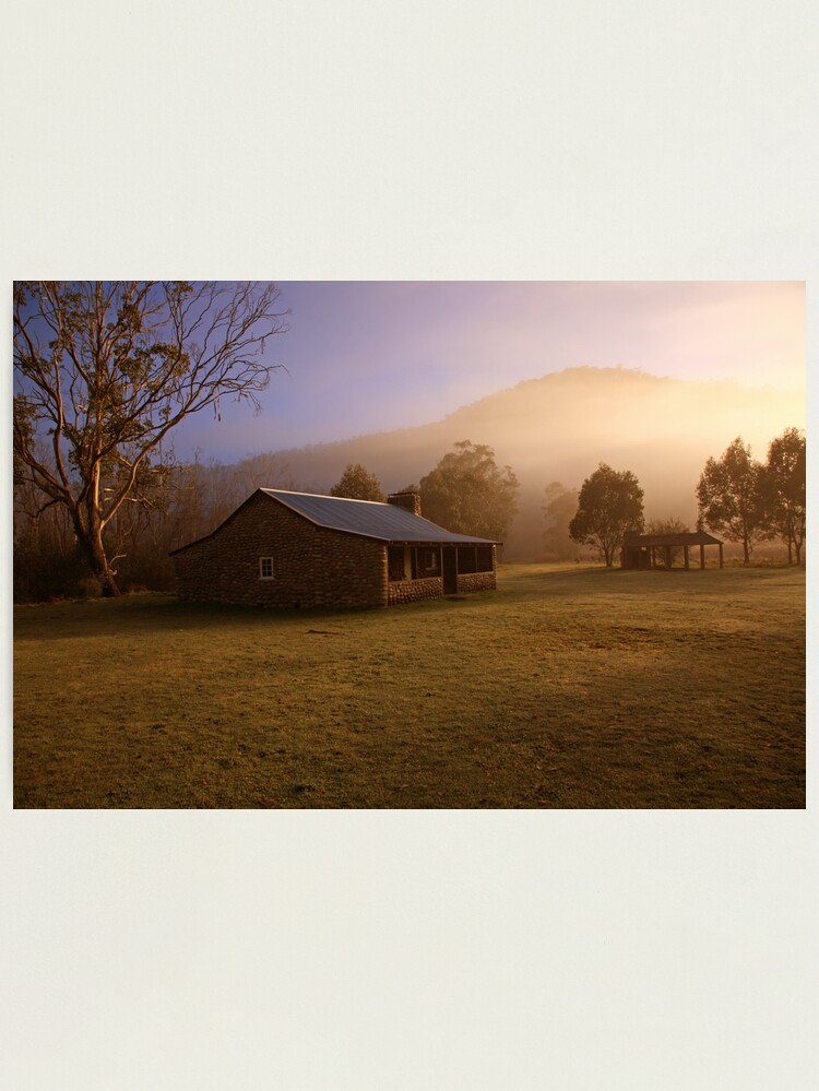 Thumbnail 2 of 3, Photographic Print, Misty dawn over GeeHe Hut, Kosciusko Nat. Park, Australia designed and sold by Michael Boniwell.